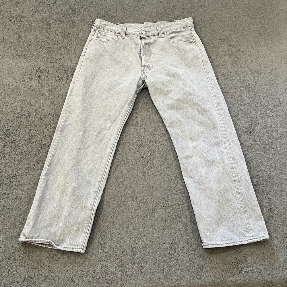 Levis 501 Gray Light Wash Denim Stretch Straight Leg Jeans Men's Size 36x30